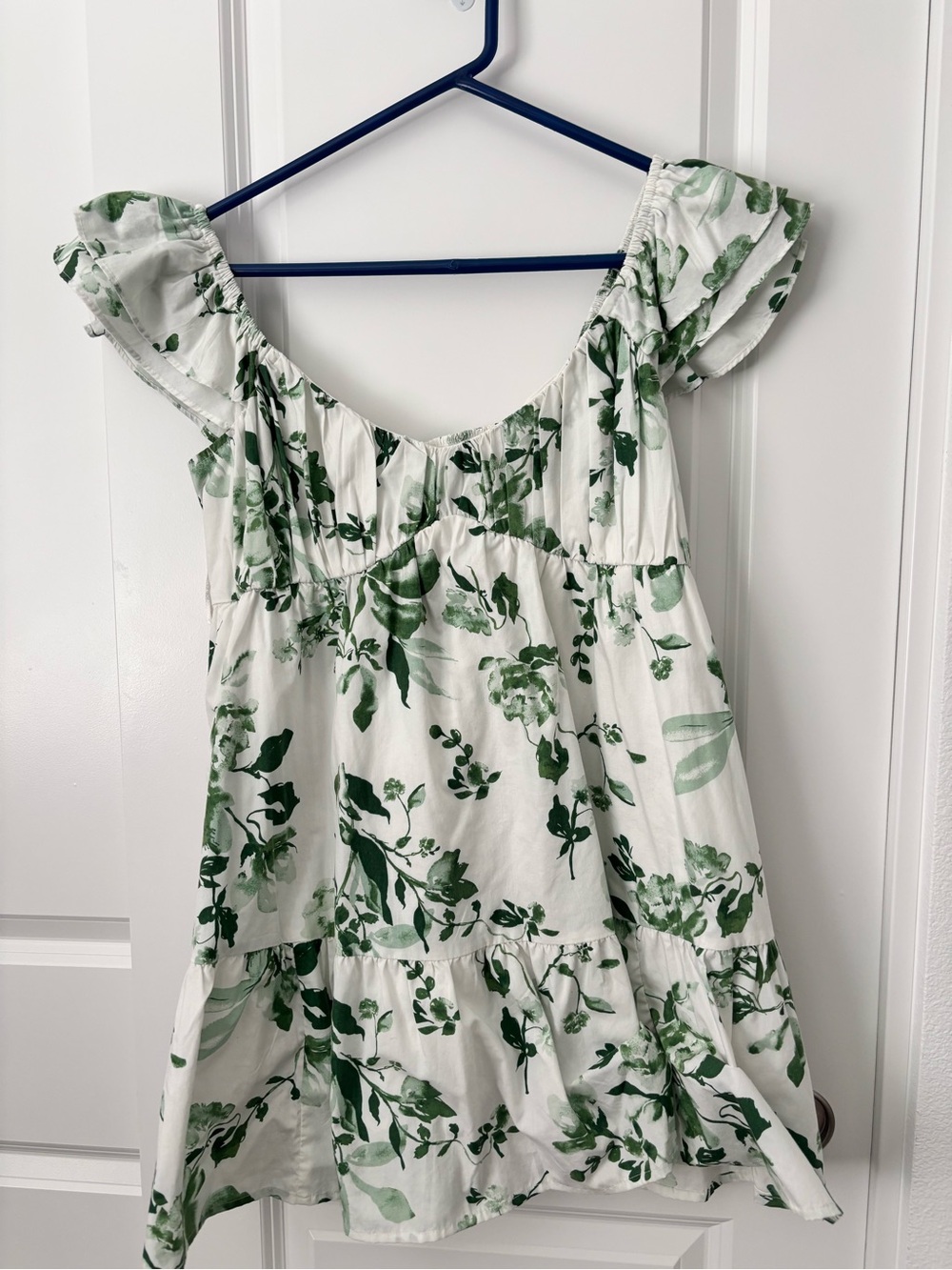 Abercrombie & Fitch White Dress with Green Floral Pattern